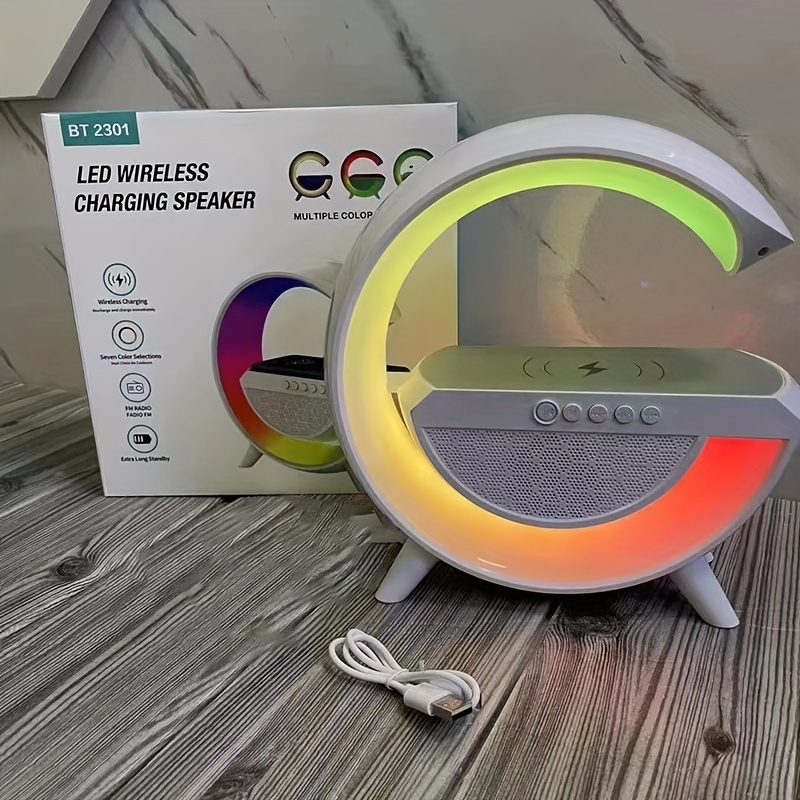 wireless charging speaker led color night light with built in battery multifunctional bedside living room table lamp audio details 9